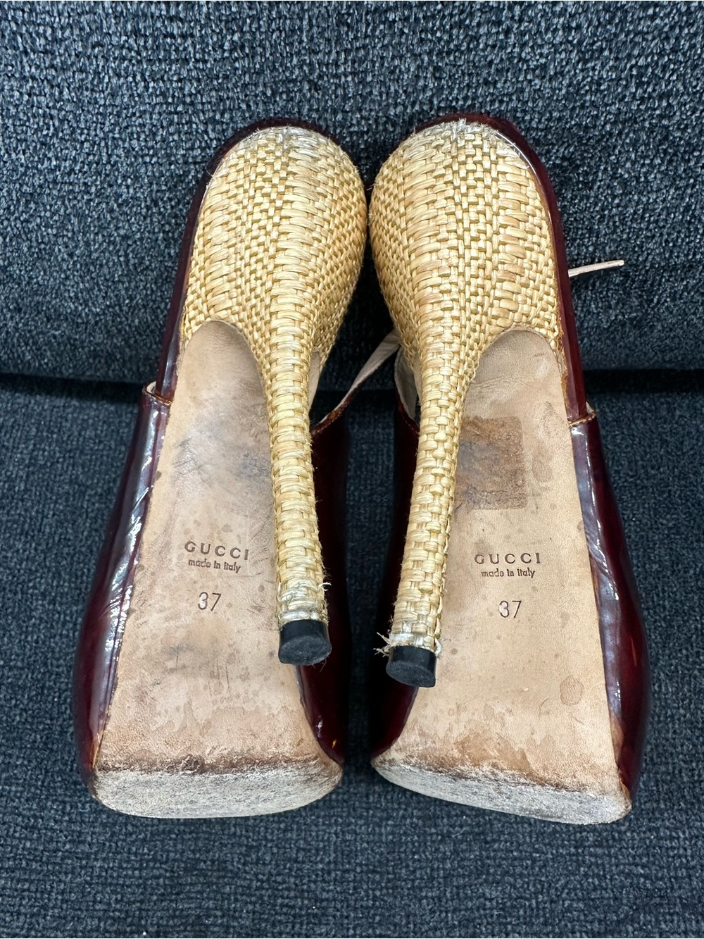 Gucci Women's Burgundy Peep-Toe Slingback Heels size 37 EU Made in Italy - Picture 12 of 16